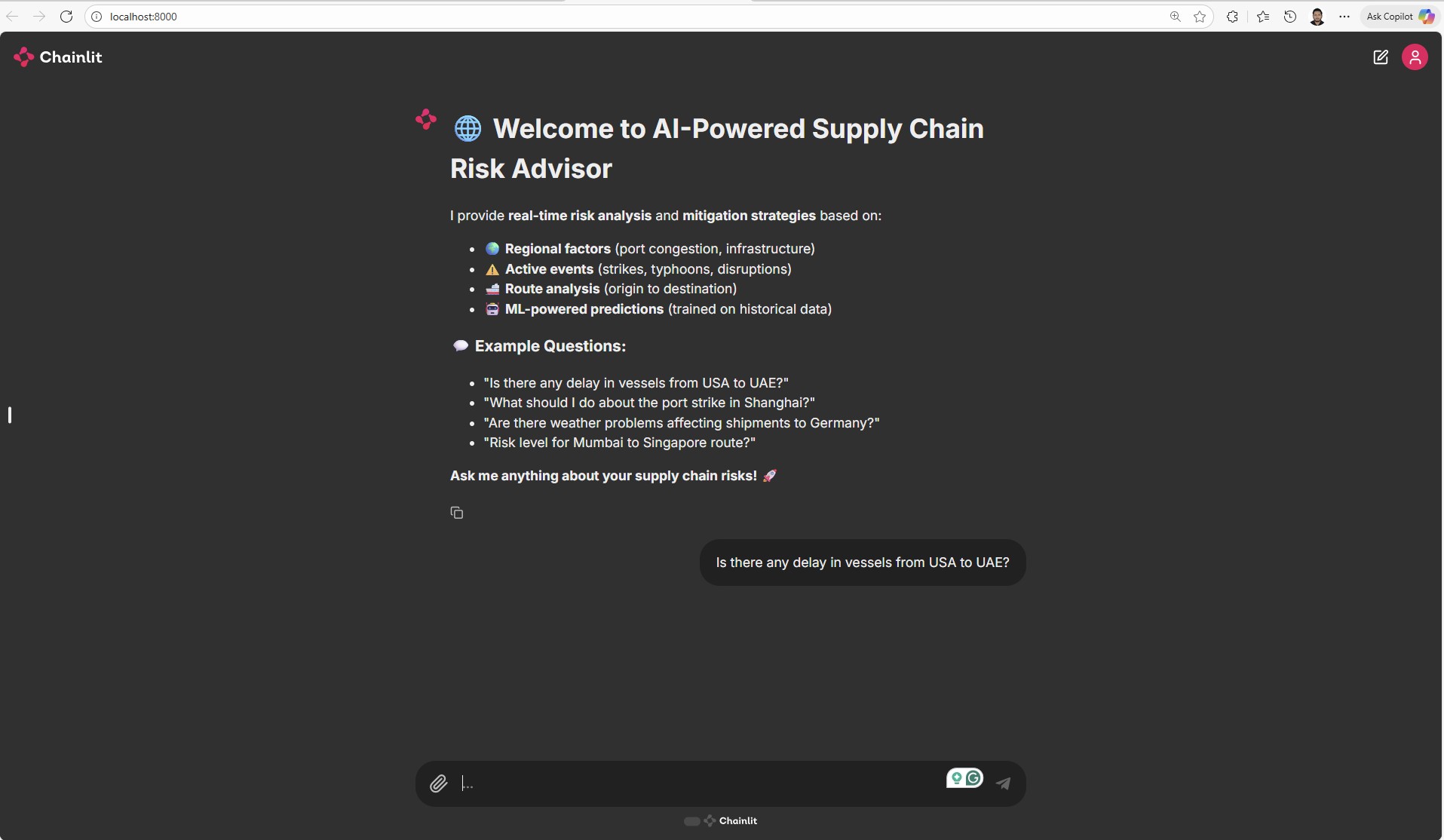 AI Powered Supply ChainRiskAdvisor Chatbot